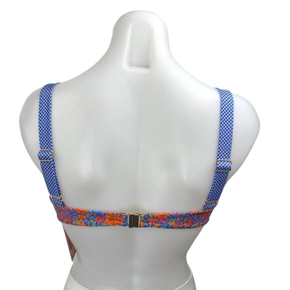 NEW Strawberry Milk Mob Disco Love Blue Coral Gingham Floral Bikini Top Size S - Picture 3 of 5